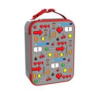 Ion8 Gaming Design Lunch Bag, Easy Access 3-Sided Zip, Write-On Name Patch, Freshness & Insulation for 6 Hours, Elasticated Mesh Pocket for Bottles, Machine Washable, Polyester Material, Grey