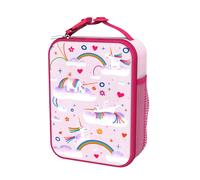 Ion8 Unicorn Rainbows Design Lunch Bag, Easy Access 3-Sided Zip, Write-On Name Patch, Freshness & Insulation for 6 Hours, Mesh Pocket for Bottles, Machine Washable, Polyester Material, Pink