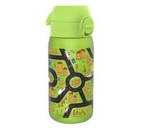 Ion8 Kids Water Bottles, 350ml/12oz, BPA Free, Leakproof, Dishwasher Safe, Easy Open, Secure Lock, Small Boys & Girls Water Bottle,Kids Drinks Bottle for Spill-free Drinking, Green, Auto Cars Drive