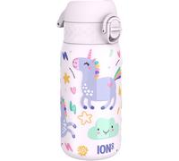 Ion8 Kids Water Bottle, Steel 400 ml/13 oz, Leak Proof, Easy to Open, Secure Lock, Dishwasher Safe, Flip Cover, Carry Handle, Easy Clean, Durable, Metal Water Bottle, Raised Print,Unicorns