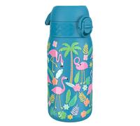 Ion8 Lightweight Steel Kids Water Bottle, 400ml/13oz, Non-Insulated, Leak Proof, Easy to Open, Secure Lock, Dishwasher Safe, Fits Cup Holders, Carry Handle, Metal Water Bottle, Blue, Flamingos