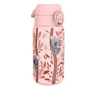 Ion8 Lightweight Steel Kids Water Bottle, 400ml/13oz, Non-Insulated, Leak Proof, Easy to Open, Secure Lock, Dishwasher Safe, Fits Cup Holders, Carry Handle, Metal Water Bottle, Pink, Baby Koalas