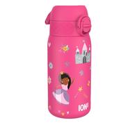 Ion8 Lightweight Steel Kids Water Bottle, 400ml/13oz, Non-Insulated, Leak Proof, Easy to Open, Secure Lock, Dishwasher Safe, Fits Cup Holders, Carry Handle, Metal Water Bottle, Pink, Princess