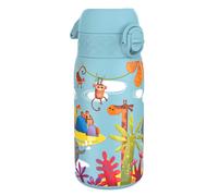Ion8 Lightweight Steel Kids Water Bottle, 400ml/13oz, Non-Insulated, Leak Proof, Easy to Open, Secure Lock, Dishwasher Safe, Fits Cup Holders, Carry Handle, Metal Water Bottle, Blue, Safari