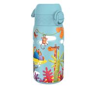 Ion8 Lightweight Steel Kids Water Bottle, 400ml/13oz, Non-Insulated, Leak Proof, Easy to Open, Secure Lock, Dishwasher Safe, Fits Cup Holders, Carry Handle, Metal Water Bottle, Blue, Safari