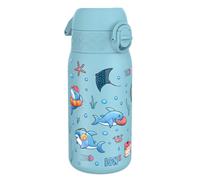 Ion8 Lightweight Steel Kids Water Bottle, 400ml/13oz, Non-Insulated, Leak Proof, Easy to Open, Secure Lock, Dishwasher Safe, Fits Cup Holders, Carry Handle, Metal Water Bottle, Blue, Sharks