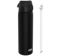 Ion8 500ml Water Bottle, Leak Proof & BPA-Free Drinking Bottle with Straw, Triple Lock Lid to Prevent Spills & Integrated Handle, Carbon Neutral, 500ml/18oz, Recyclon, Black with Straw