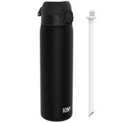Ion8 500ml Water Bottle, Leak Proof & BPA-Free Drinking Bottle with Straw, Triple Lock Lid to Prevent Spills & Integrated Handle, Carbon Neutral, 500ml/18oz, Recyclon, Black with Straw