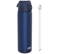Ion8 500ml Water Bottle, Leak Proof & BPA-Free Drinking Bottle with Straw, Triple Lock Lid to Prevent Spills & Integrated Handle, Carbon Neutral, 500ml/18oz, Recyclon, Navy with Straw