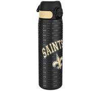 ION8 NFL Saints Lightweight Steel Water Bottle, 600 ml/20 oz, Non-Insulated, Leak Proof, Easy to Open, Secure Lock, Dishwasher Safe, Flip Cover, Fits Cup Holders, Metal Water Bottle, NFL Fans