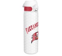 Ion8 NFL Tampa Bay Buccaneers Lightweight Steel Water Bottle, 600 ml/20 oz, Non-Insulated, Leak Proof, Easy to Open, Secure Lock, Dishwasher Safe, Flip Cover, Fits Cup Holders, Metal Water Bottle