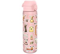 Ion8 Water Bottle, 500ml/18oz, Slim Leak Proof & BPA-Free Drinking Bottle, Secure Lock Prevents Spills, Dishwasher Safe, Carry Handle, Ideal for Adults & Kids - Travel, Gym & School, Pink, Dogs