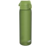 Ion8 Water Bottle, 500 ml/18 oz, Leak Proof, Easy to Open, Secure Lock, Dishwasher Safe, BPA Free, Hygienic Flip Cover, Carry Handle, Fits Cup Holders, Easy Clean, Carbon Neutral, Khaki Green