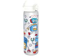 Ion8 Water Bottle, 500ml/18oz, Slim Leak Proof & BPA-Free Drinking Bottle, Secure Lock Prevents Spills, Dishwasher Safe, Carry Handle, Ideal for Adults & Kids - Travel, Gym & School, White, Robots