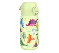 Ion8 Kids Water Bottle, Steel 400 ml/13 oz, Leak Proof, Easy to Open, Secure Lock, Dishwasher Safe, Flip Cover, Carry Handle, Easy Clean, Durable, Metal Water Bottle, Raised Print, Dinosaurs