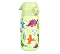 Ion8 Kids Water Bottle, Steel 400 ml/13 oz, Leak Proof, Easy to Open, Secure Lock, Dishwasher Safe, Flip Cover, Carry Handle, Easy Clean, Durable, Metal Water Bottle, Raised Print, Dinosaurs