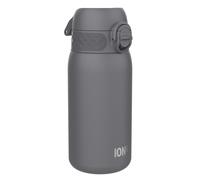 ION8 Lightweight Steel Kids Water Bottle, 400ml/13oz, Non-Insulated, Leak Proof, Easy to Open, Secure Lock, Dishwasher Safe, Fits Cup Holders, Carry Handle, Metal Water Bottle, Grey