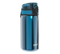 ION8 Lightweight Steel Kids Water Bottle, 400ml/13oz, Blue | Non-Insulated, Leak Proof, Easy to Open, Secure Lock, Dishwasher Safe, Fits Cup Holders, Carry Handle, Metal Water Bottle