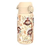 Ion8 Lightweight Steel Kids Water Bottle, 400ml/13oz, Monkeys | Non-Insulated, Leak Proof, Easy to Open, Secure Lock, Dishwasher Safe, Fits Cup Holders, Carry Handle, Metal Water Bottle