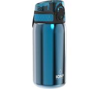 ION8 Lightweight Steel Kids Water Bottle, 400ml/13oz, Non-Insulated, Leak Proof, Easy to Open, Secure Lock, Dishwasher Safe, Fits Cup Holders, Carry Handle, Metal Water Bottle, Metallic Aqua