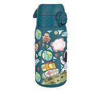 ION8 Lightweight Steel Kids Water Bottle, 400ml/13oz, Non-Insulated, Leak Proof, Easy to Open, Secure Lock, Dishwasher Safe, Fits Cup Holders, Carry Handle, Metal Water Bottle, Blue, Space
