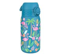 Ion8 Lightweight Steel Kids Water Bottle, 400ml/13oz, Non-Insulated, Leak Proof, Easy to Open, Secure Lock, Dishwasher Safe, Fits Cup Holders, Carry Handle, Metal Water Bottle, Blue, Flamingos