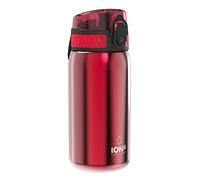 ION8 Lightweight Steel Kids Water Bottle, 400ml/13oz, Red | Non-Insulated, Leak Proof, Easy to Open, Secure Lock, Dishwasher Safe, Fits Cup Holders, Carry Handle, Metal Water Bottle