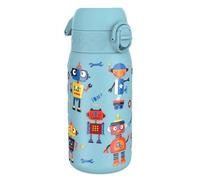 Ion8 Lightweight Steel Kids Water Bottle, 400ml/13oz, Robots | Non-Insulated, Leak Proof, Easy to Open, Secure Lock, Dishwasher Safe, Fits Cup Holders, Carry Handle, Metal Water Bottle