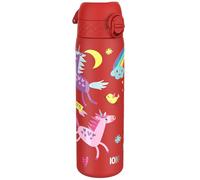 Ion8 Lightweight Steel Water Bottle, 600 ml/20 oz, Non-Insulated, Leak Proof, Easy to Open, Secure Lock, Dishwasher Safe, Flip Cover, Fits Cup Holders, Carry Handle, Metal Water Bottle, Red Unicorns