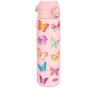 Ion8 Lightweight Steel Water Bottle, 600 ml/20 oz, Non-Insulated, Leak Proof, Easy to Open, Secure Lock, Dishwasher Safe, Flip Cover, Fits Cup Holders, Carry Handle, Metal Water Bottle, Butterflies