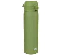 Ion8 Lightweight Steel Water Bottle, 600 ml/20 oz, Non-Insulated, Leak Proof, Easy to Open, Secure Lock, Dishwasher Safe, Flip Cover, Fits Cup Holders, Carry Handle, Metal Water Bottle, Khaki Green