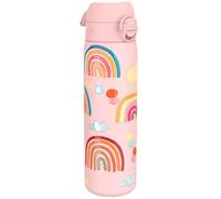 Ion8 Lightweight Steel Water Bottle, 600 ml/20 oz, Non-Insulated, Leak Proof, Easy to Open, Secure Lock, Dishwasher Safe, Flip Cover, Fits Cup Holders, Carry Handle, Metal Water Bottle, Rainbows