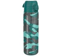 Ion8 Lightweight Steel Water Bottle, 600ml/20oz, Aqua Camouflage | Non-Insulated, Leak Proof, Easy to Open, Secure Lock, Dishwasher Safe, Fits Cup Holders, Carry Handle, Metal Water Bottle