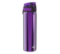 ION8 Lightweight Steel Water Bottle, 600ml/20oz, Non-Insulated, Leak Proof, Easy to Open, Secure Lock, Dishwasher Safe, Flip Cover, Fits Cup Holders, Carry Handle, Metal Water Bottle, Metallic Purple