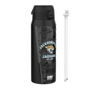 Ion8 NFL Jaguars Sports Thermal Water Bottle with Removable Straw, 750ml/24oz, Leak-proof Vacuum Insulated Drinking Bottle, Easy to Open, Secure Lock, Dishwasher Safe, Flip Cover, Metal water Bottle