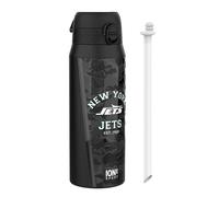 Ion8 NFL Jets Sports Thermal Water Bottle with Removable Straw, 750ml/24oz, Leak-proof Vacuum Insulated Drinking Bottle, Easy to Open, Secure Lock, Dishwasher Safe, Flip Cover, Metal water Bottle
