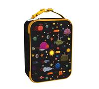 Ion8 Spaceships Design Lunch Bag, Easy Access 3-Sided Zip, Write-On Name Patch, Freshness & Insulation for 6 Hours, Elasticated Mesh Pocket for Bottles, Machine Washable, Polyester Material, Black