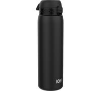 Ion8 Lightweight 1 Litre Steel Water Bottle, Non-Insulated, Leak Proof, Easy to Open, Secure Lock, Dishwasher Safe, Flip Cover, Carry Handle, Ideal for Travel & Active Lifestyles, Black