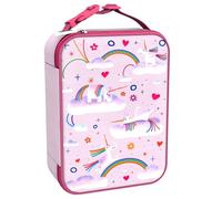 Ion8 Unicorn Rainbows Design Lunch Bag, Easy Access 3-Sided Zip, Write-On Name Patch, Freshness & Insulation for 6 Hours, Mesh Pocket for Bottles, Machine Washable, Polyester Material, Pink