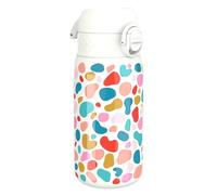 Ion8 Vacuum Insulated Steel Water Bottle, 320 ml/11 oz, Leak Proof, Easy to Open, Secure Lock, Dishwasher Safe, Carry Handle, Metal Water Bottle, ThermoShield Stainless Steel, White, Splodges