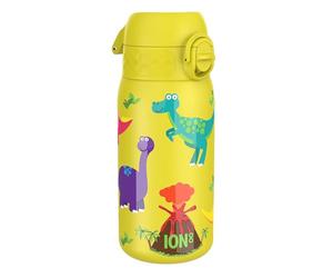 Ion8 Vacuum Insulated Steel Water Bottle, 320 ml/11 oz, Leak Proof, Easy to Open, Secure Lock, Dishwasher Safe, Carry Handle, Metal Water Bottle, ThermoShield Stainless Steel, Yellow, Dinosaur