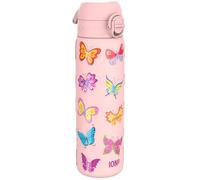 ION8 Vacuum Insulated Steel Water Bottle, 500ml (17oz), Butterflies | Leak Proof, Easy to Open, Secure Lock, Dishwasher Safe, Fits Cup Holders, Carry Handle, Metal Water Bottle, Stainless Steel