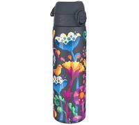 Ion8 Vacuum Insulated Steel Water Bottle, 500ml (17oz), Navy Floral | Leak Proof, Easy to Open, Secure Lock, Dishwasher Safe, Fits Cup Holders, Carry Handle, Metal Water Bottle, Stainless Steel