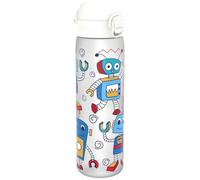 Ion8 Water Bottle, 500ml/18oz, Slim Leak Proof & BPA-Free Drinking Bottle, Secure Lock Prevents Spills, Dishwasher Safe, Carry Handle, Ideal for Adults & Kids - Travel, Gym & School, White, Robots