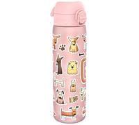 Ion8 Water Bottle, 500ml/18oz, Slim Leak Proof & BPA-Free Drinking Bottle, Secure Lock Prevents Spills, Dishwasher Safe, Carry Handle, Ideal for Adults & Kids - Travel, Gym & School, Pink, Dogs