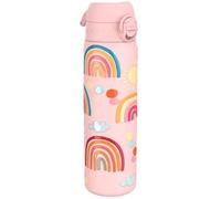 Ion8 Water Bottle, 500ml/18oz, Slim Leak Proof & BPA-Free Drinking Bottle, Secure Lock Prevents Spills, Dishwasher Safe, Carry Handle, Ideal for Adults & Kids - Travel, Gym & School, Pink, Rainbows