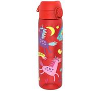 Ion8 Water Bottle, 500ml/18oz, Slim Leak Proof Drinking Bottle, Secure Lock Prevents Spills, Dishwasher Safe, Carry Handle, Ideal for Adults & Kids - Travel, Gym & School, Red, Unicorns