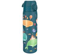 Ion8 Water Bottle, 500ml/18oz, Slim Leak Proof Drinking Bottle, Secure Lock Prevents Spills, Dishwasher Safe, Carry Handle, Ideal for Adults & Kids - Travel & School, Teal, Whales