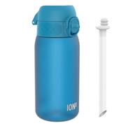ION8 Kids Water Bottle 350ml/12oz Leak Proof & BPA Free Drinking Bottle with Straw, Triple Lock Lid to Prevent Spills & Integrated Handle, Ideal for Little Hands & Lunch Boxes,Recyclon Blue with Straw