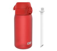 ION8 Kids Water Bottle 350ml/12oz Leak Proof & BPA-Free Drinking Bottle with Straw, Triple Lock Lid to Prevent Spills & Integrated Handle, Ideal for Little Hands & Lunch Boxes, Recyclon Red with Straw